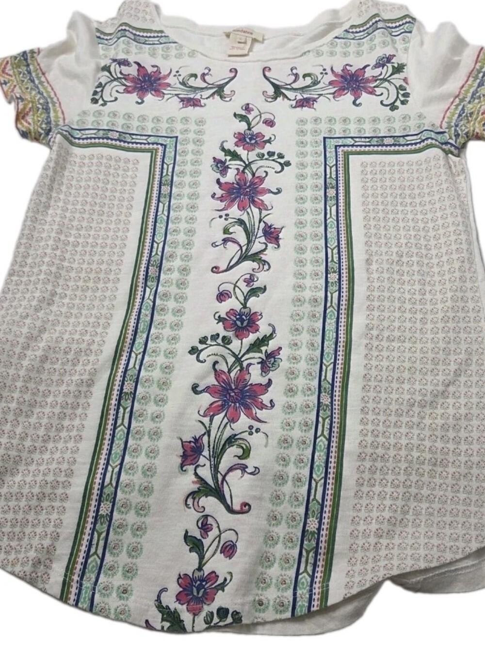 Sindance Small Women’s White Floral Print Short Sleeve Top